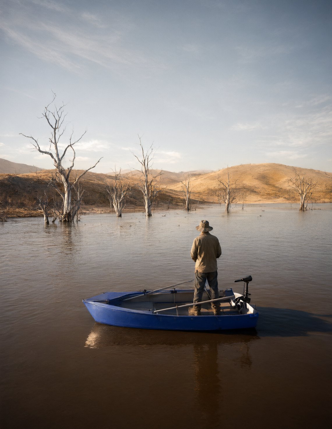 The L-27 folding fishing boat fished solo on a still inland dam