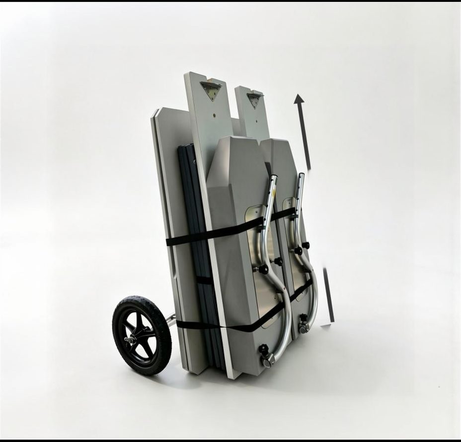 Folded, on wheels